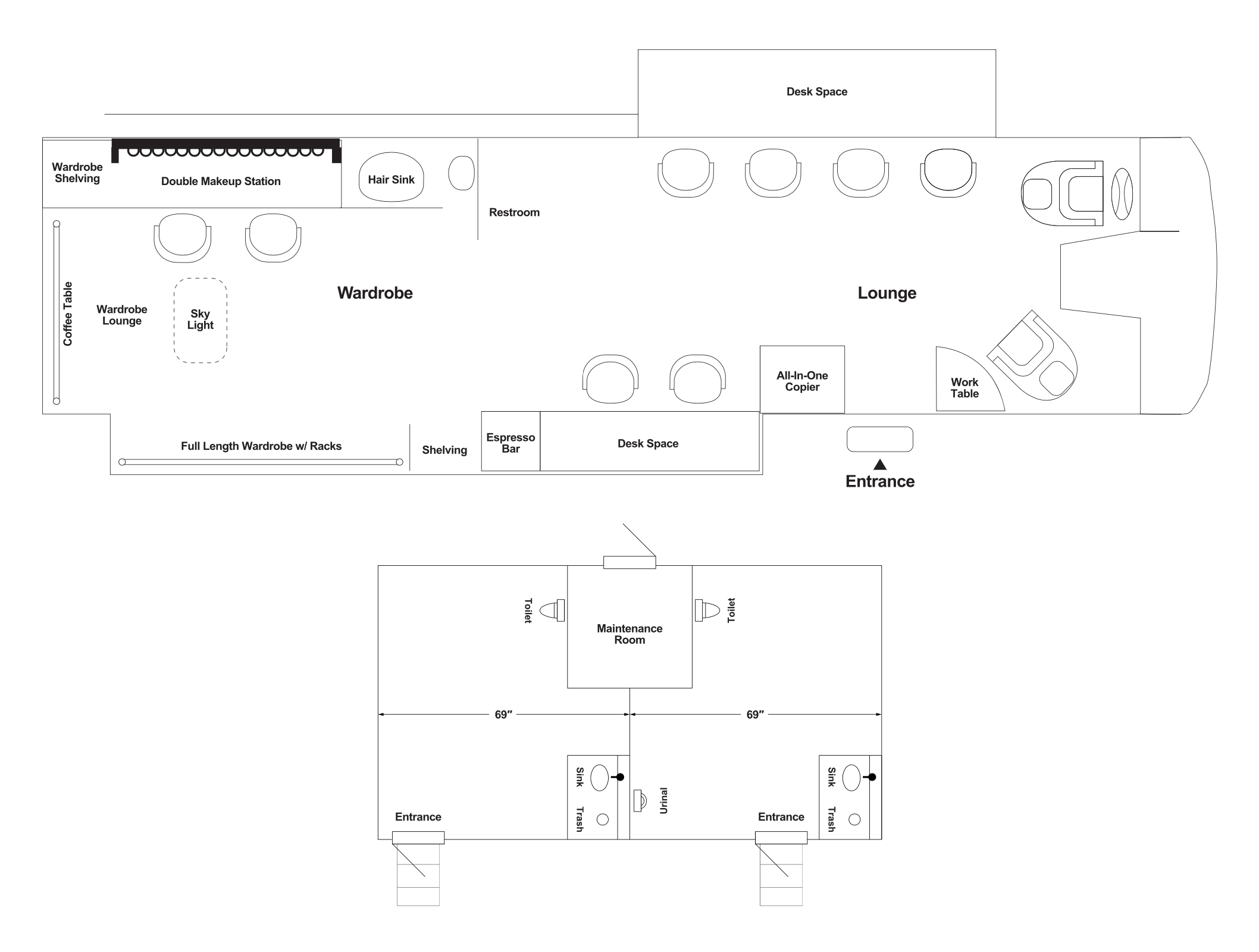 2 Hole Restroom Trailer Floorplan